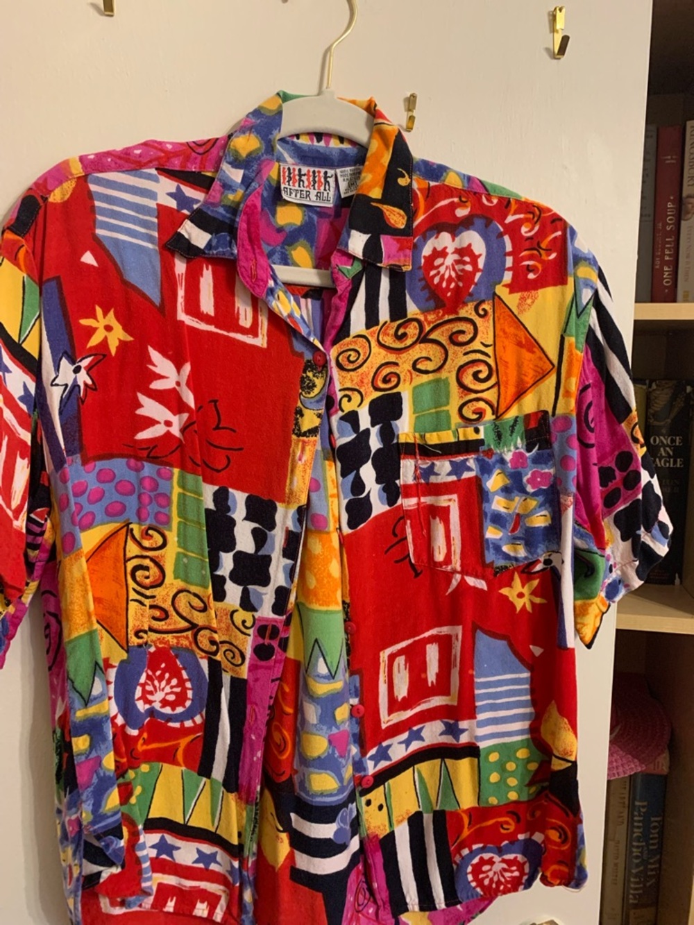 Men's Red Multicolor Patchwork Short-Sleeve Button-Down Shirt